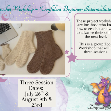 Crocheted Socks WorkShop (#2) 7/26, 8/9, 8/23 